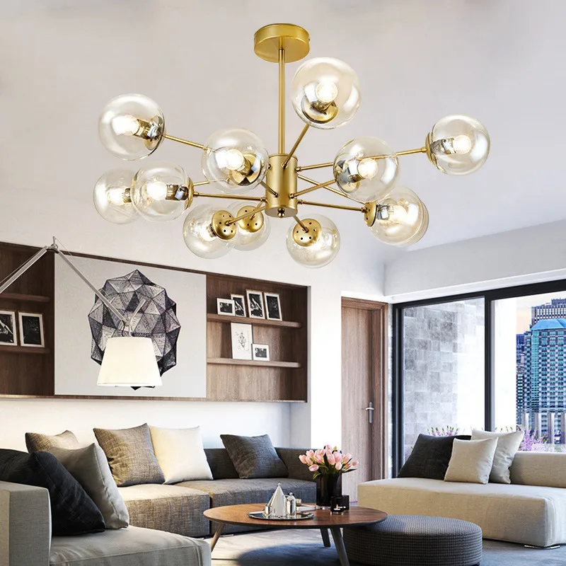 Modern American type living room hotel all brass ceiling light Brass Led chandelier pendant Light