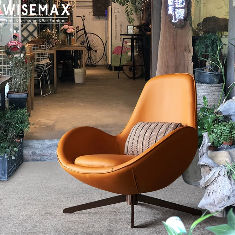 WISEMAX FURNITURE Modern Egg Shape Design Living Room Fabric Lounge Swivel Chair Comfortable High Back Accent Arm Chair