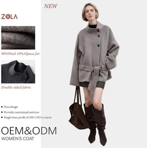 Fashionable Handmade Short Alpaca Fur Coat Single Breasted Loose Fit Pocket Woolen Casual Outerwear Winter Button Decoration