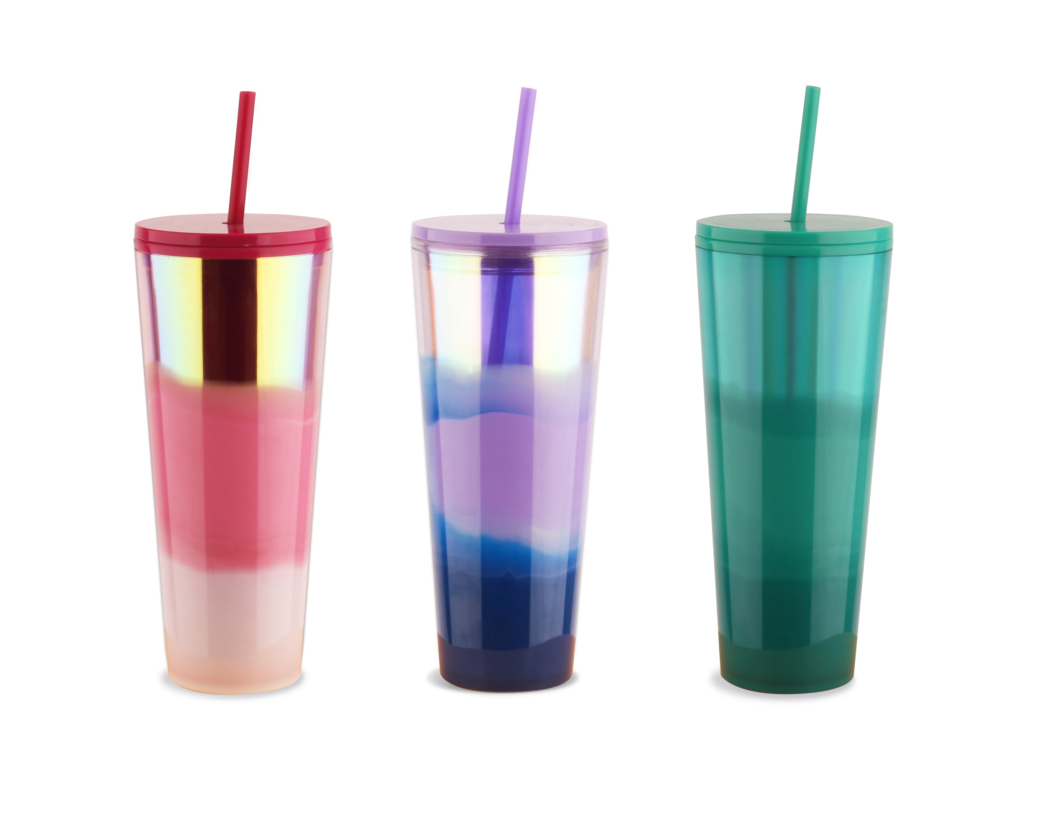 New Popular 3 Colors Mixed Double Wall Plastic Coffee Mug Colorful AS Coffee Cup 24OZ Plastic Tumbler With Lid BPA Free