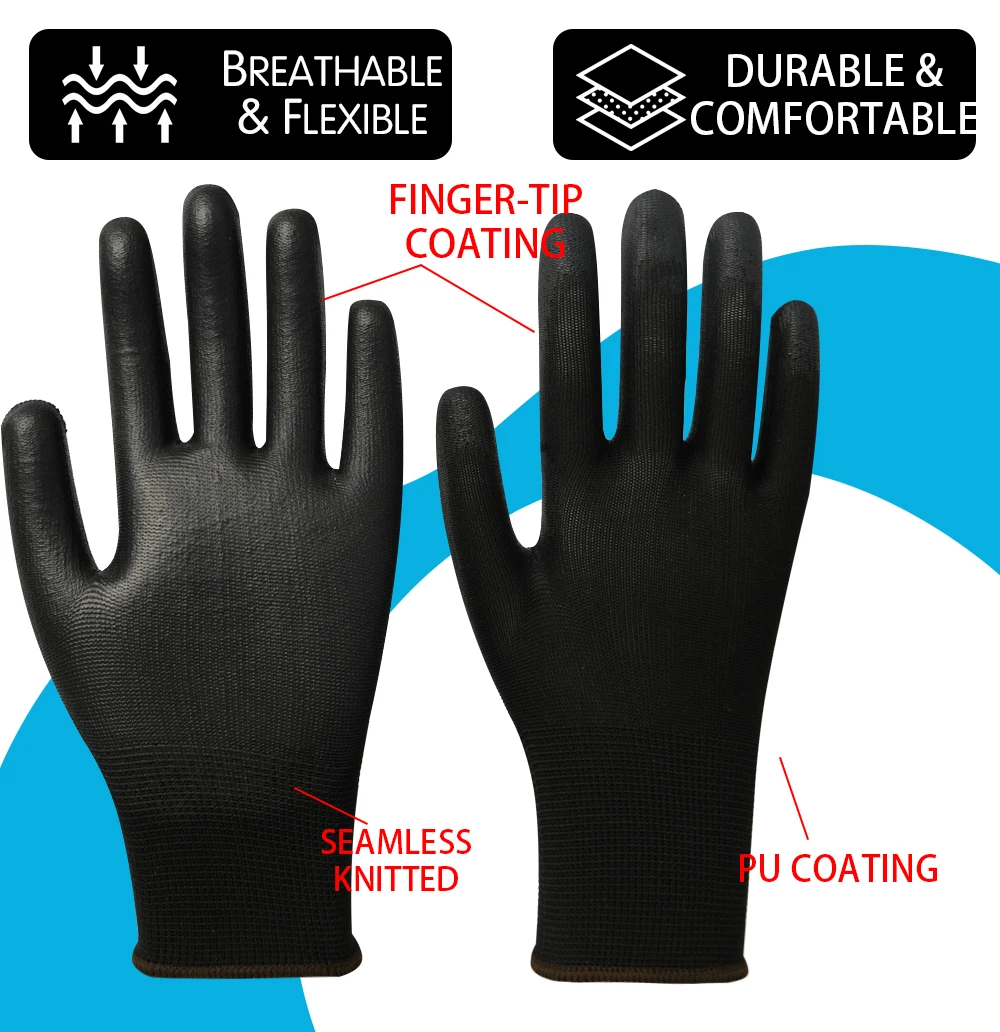 Hot Selling Premium Custom Black Pu Coated Glove Hand Protection Safety ...