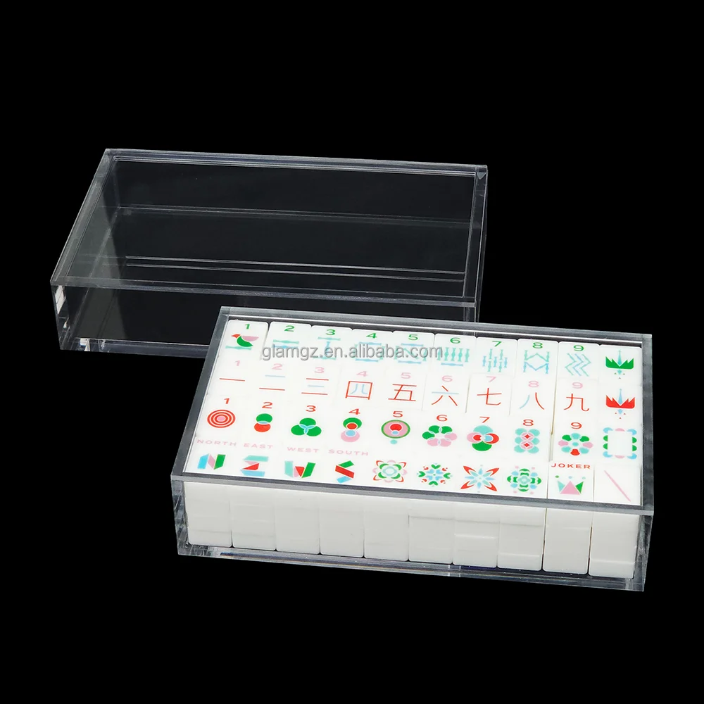 Clear Acrylic Mahjong Tile Set Protector Storage Case Custom Acrylic Mahjong Box with Lid