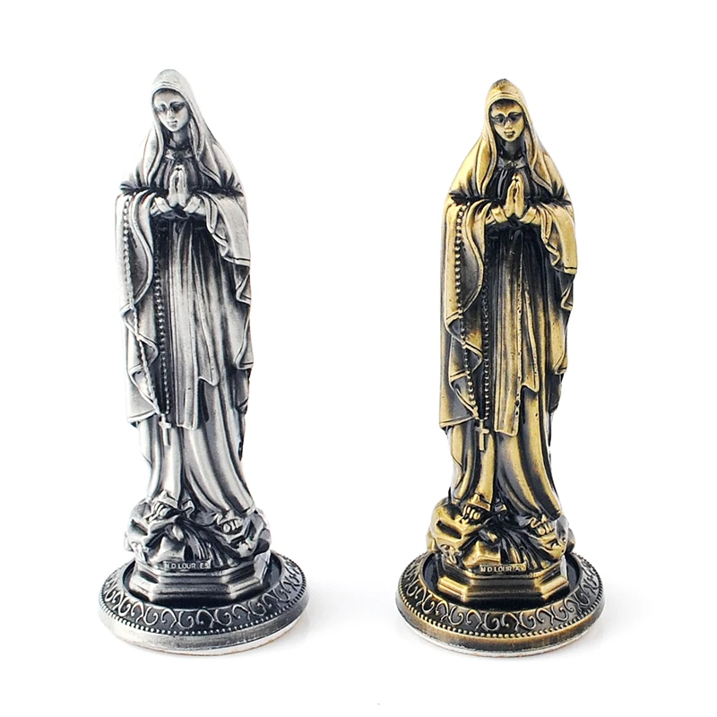 Yiwu Ready to Ship Items Religious Christian Catholic Metal Crafts Standing Statues Bronze Plated Statue in Virgin Mary BZR21565