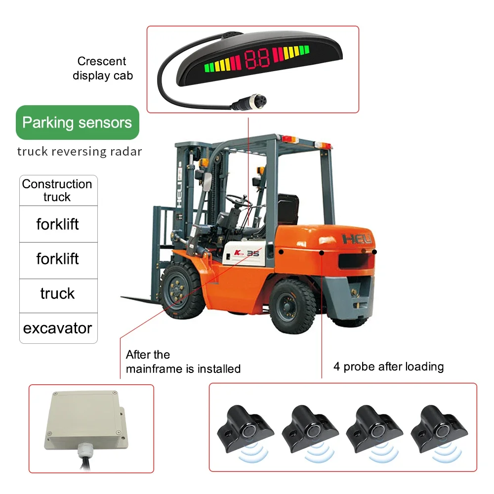 Truck Parking Sensor System 4 Pcs Radar Blind Spot Alarm Reversing LED Backlight Display Rear View 24V Parking Sensor for Truck