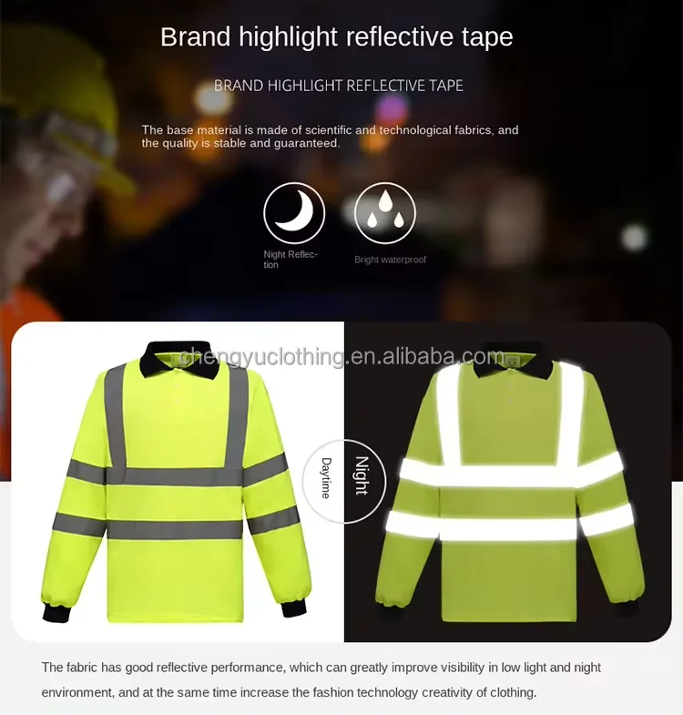 Hi Vis Polo Shirts Long Sleeve T-Shirts Workwear Safety Reflective Tape Construction Tshirts Custom 
