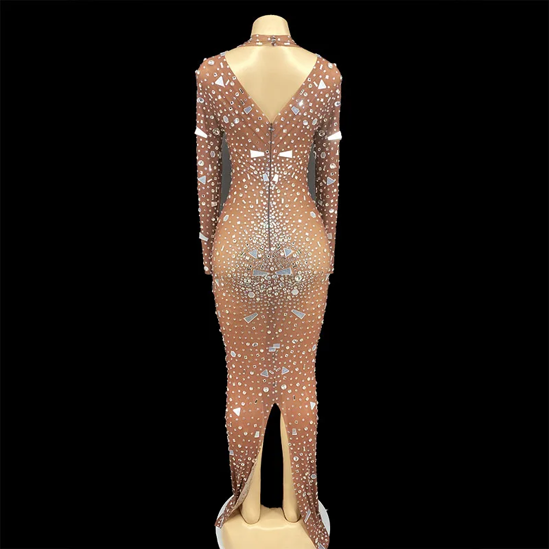 Vestido largo transparente de cristal para mujer, vestido de