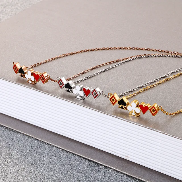 Wholesale Custom Luxury Hip Hop Stainless Steel poker Necklace Trendy Collarbone Chain for Men Women