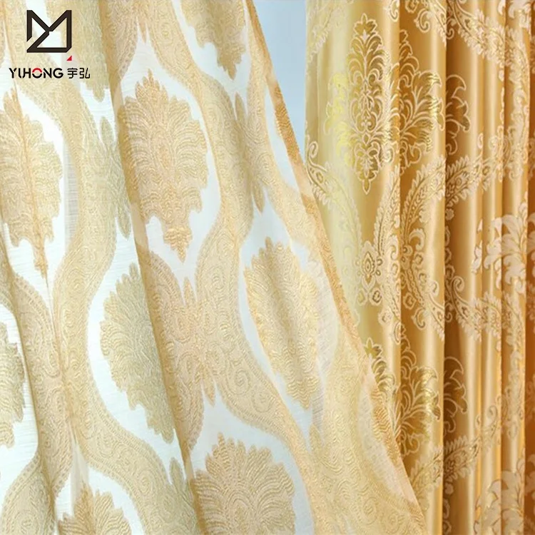 Elegant Damask Fabric Curtains and Drapes Design for Living Room