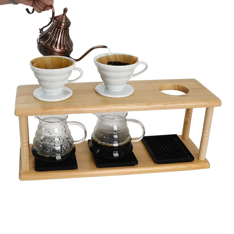  ELLDOO Bamboo Coffee Dripper Stand, Pour Over Coffee Stand,  Coffee Extraction Drip Station,Coffee Shared Pot Filter Cup Holder with  Grey Silicone Dripper Mat : Home & Kitchen