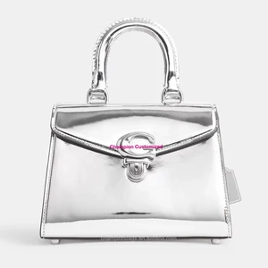 Custom Logo Metallic Silver Leather Top Handle Satchel Bag Ladies Crossbody Women Handbag Purse