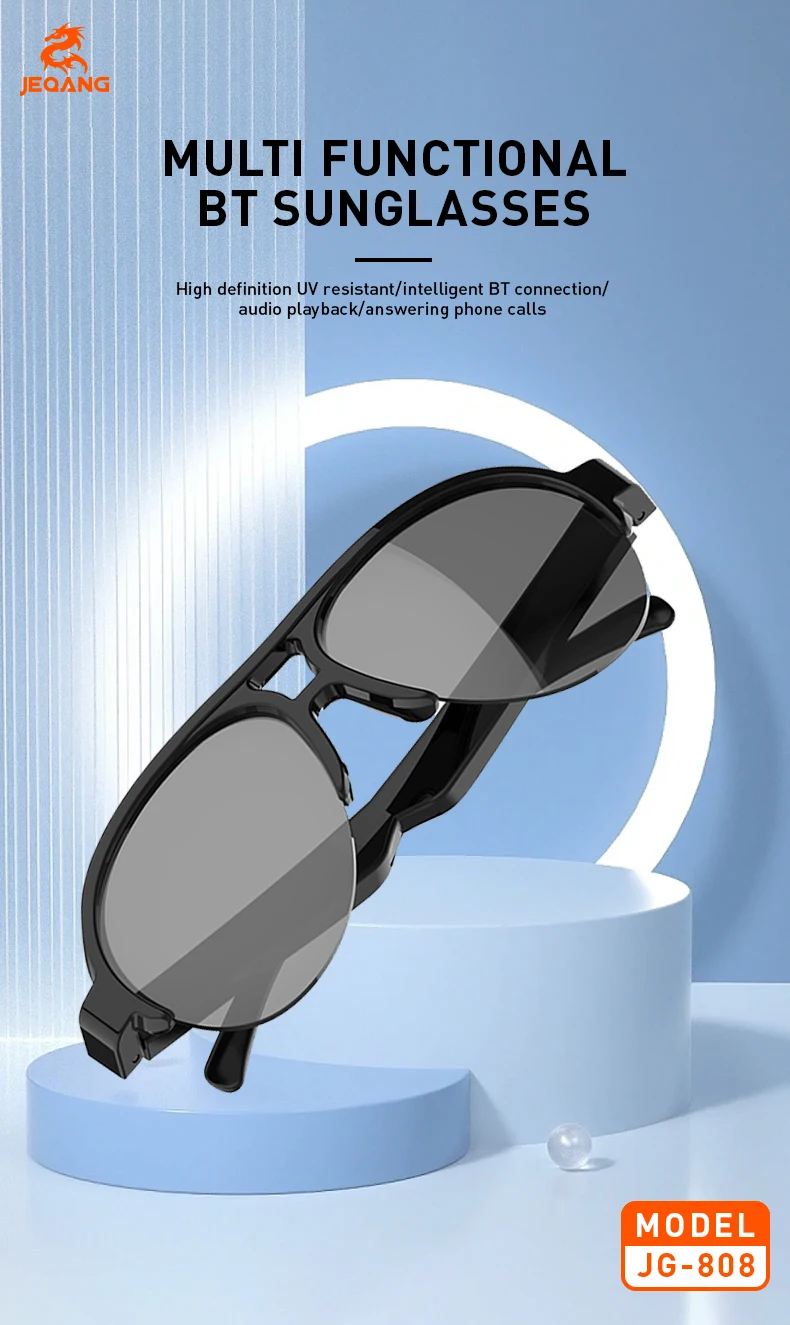 Jeqang-808 Smart Glasses New Release Intelligent Audio Harmful Light Blocking Clearer Field View IPX4 Waterproof Clearer Field