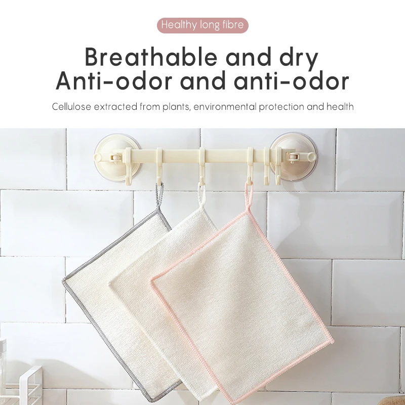 Kitchen Bamboo Fiber Dish Towels Absorbs Water Doublelayer Thickened