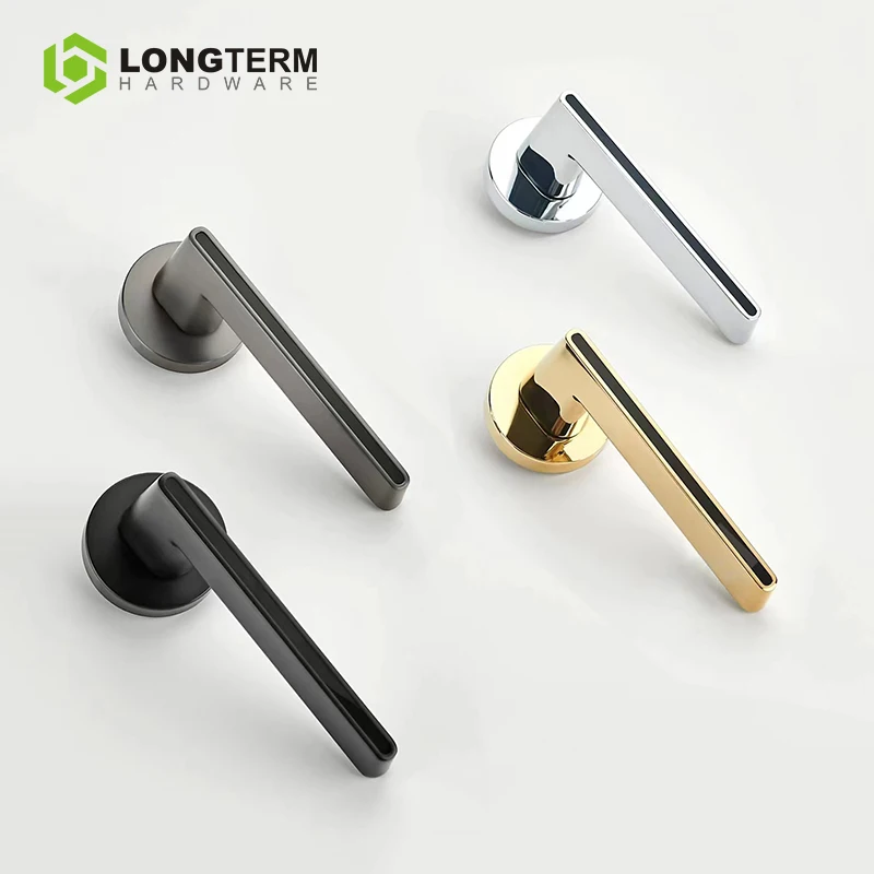 Luxury Room Door Lock Handle Zinc Alloy Rosette Handle Modern Interior Door Handle Set for Home