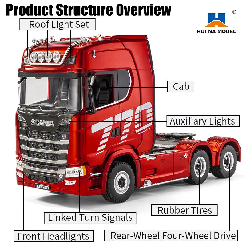 Authorized 770S V8 1:18 6WD Truck RC Alloy Semi Trailer