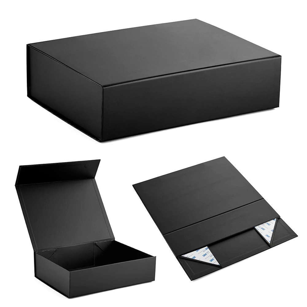 Customized Logo Foldable Black Magnetic Rigid Cardboard Packaging Paper Magnet Gift Box