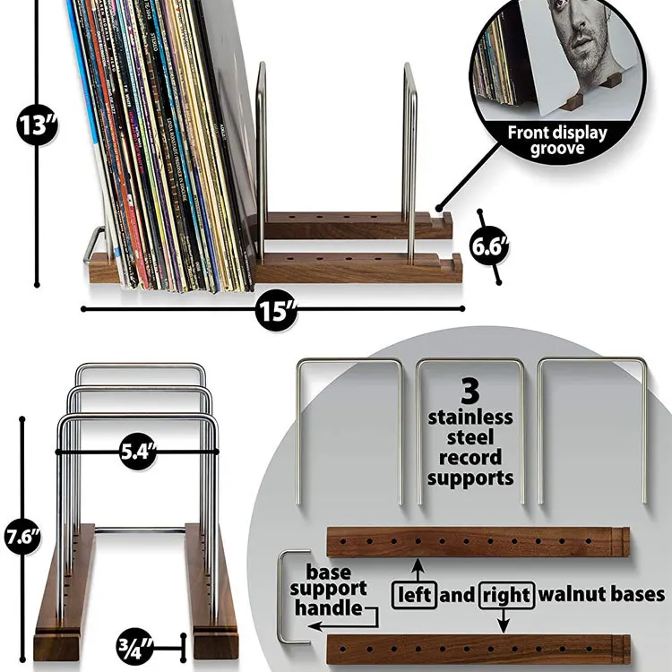 Multi Function Wood File Folder Vinyl Record Rack,audio Big cd case Rack Stand,floating Iron Divider Wholesale Wood CD Rack