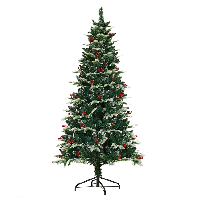 Sevenlots Automatic artificial christmas tree with red berry pinecone dyed snowy outdoor christmas tree