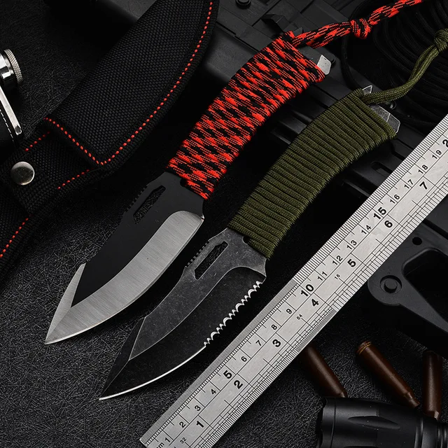 High Hardness Portable Non-Folding Outdoor Tactical Knife for Wilderness Survival DIY Projects-Stainless Steel Damascus for