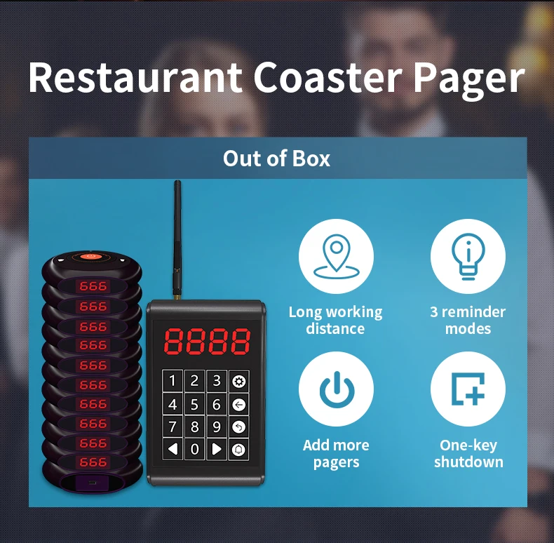 Wireless Waterproof Restaurant Pager Coaster System Guest Paging System