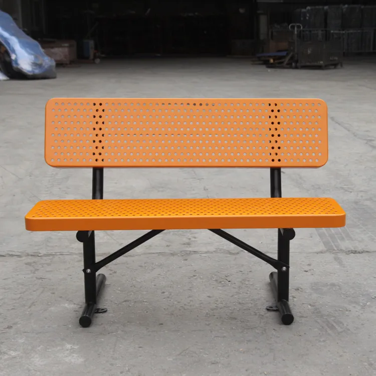 Коммерческая уличная садовая мебель, деревенская скамейка, сиденье, литье под давлением, перфорированный металлический длинный стальной стул для патио, скамейка