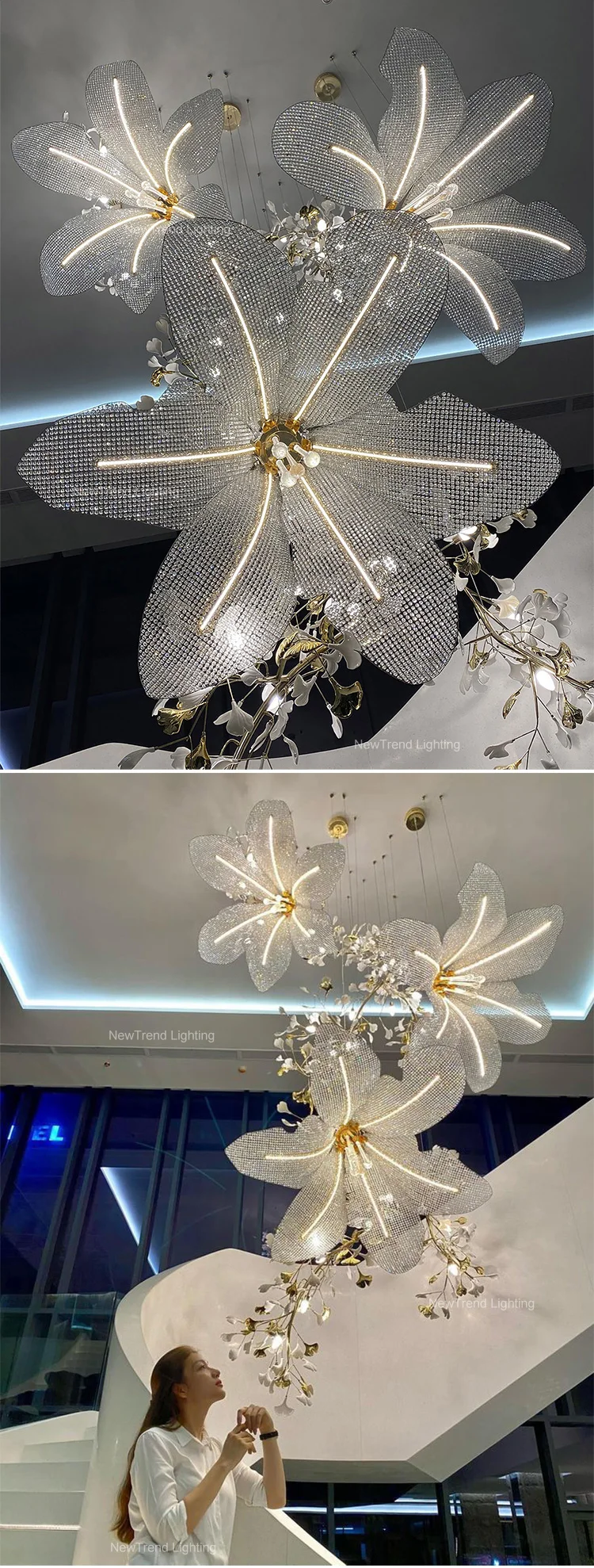 CPL-371 Romantic Nature Inspired Lamp Indoor Decoration Party Artificial Plant Flower LED Wedding Crystal Chandelier details
