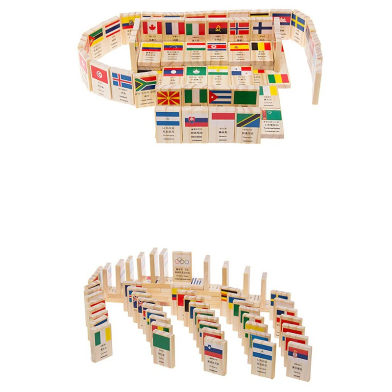 Kids Domino With Flag Pattern World Countries Cognitive Toy Wooden Domino Toy