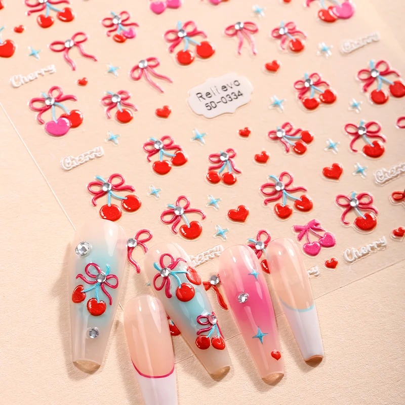Neuankunft Nagelsalon-Zubehör 6D 8D Kirsch-Gems-Bow-Design Nagelkunst-Decals für DIY Nagelsalon