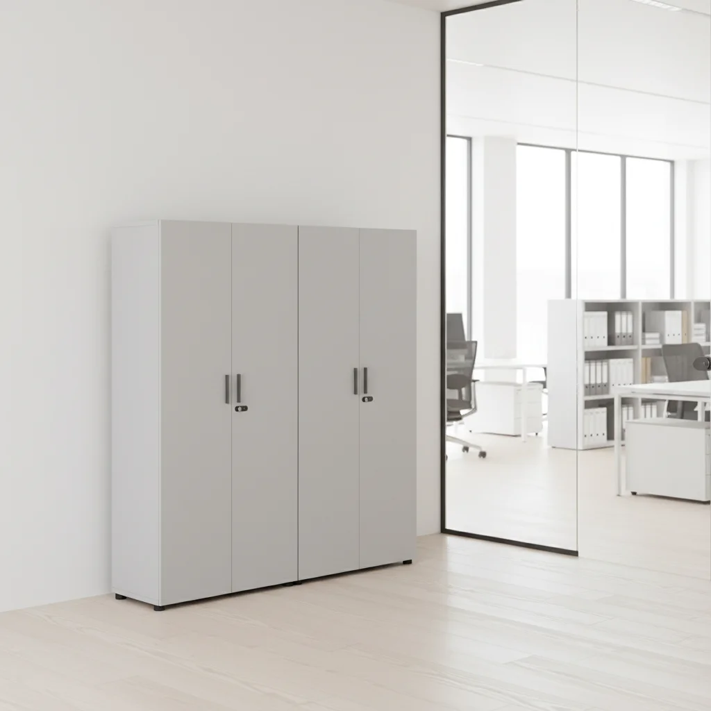 Premium Movable Vertical Double Door Filing Cabinet Documents Storage Solid Wood Construction Business Office Workshop Large 3