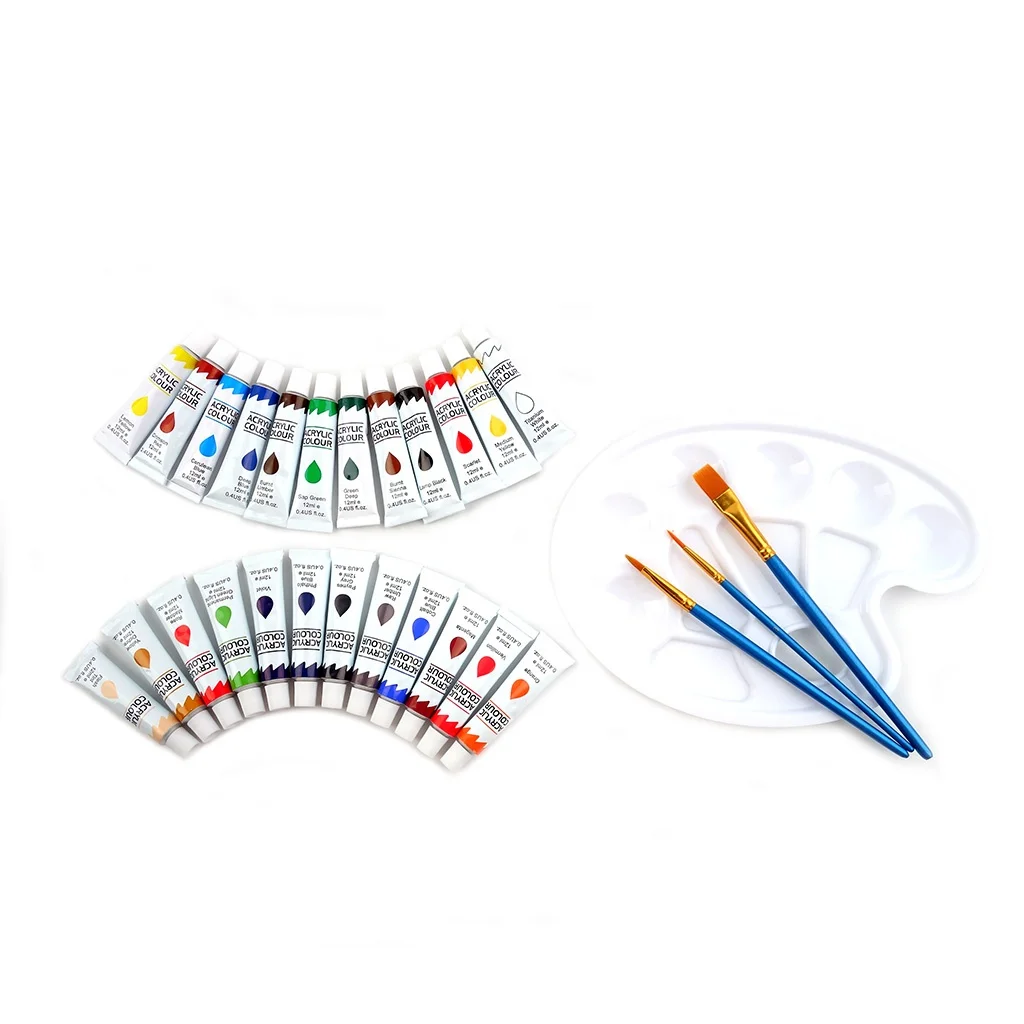 
 Набор из 24 трубок для акриловой краски, 12 мл, 24 цвета, с кисточкой и лотком для краски  