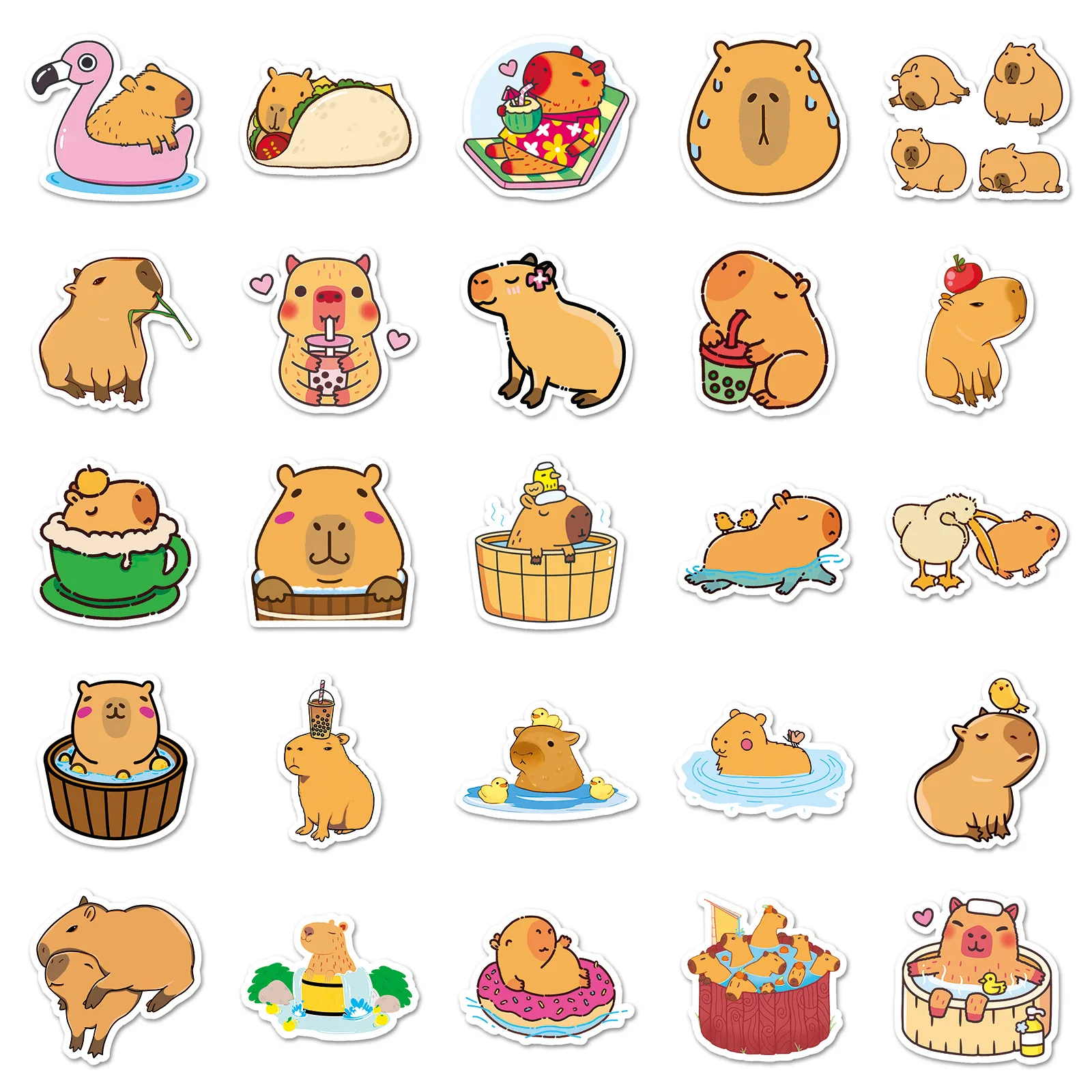 50PCS Factory Wholesale Decoration Cartoon Animal Sticker Cute Kawaii Capybara Stickers In Stock supplier