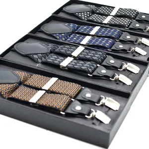 Adult Men's Four-clip Elastic Waistband Suspenders with Floral Pattern for Business Casual Pants
