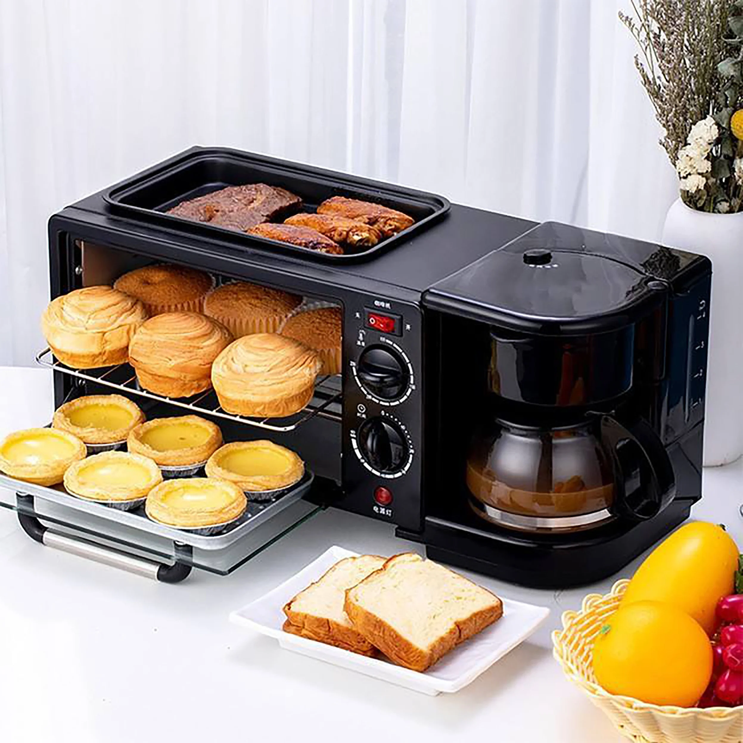 High Quality 3-in-1 Breakfast Maker Multifunction Electric Sandwich Machine  with Toaster Oven Coffee Maker for Small Kitchens