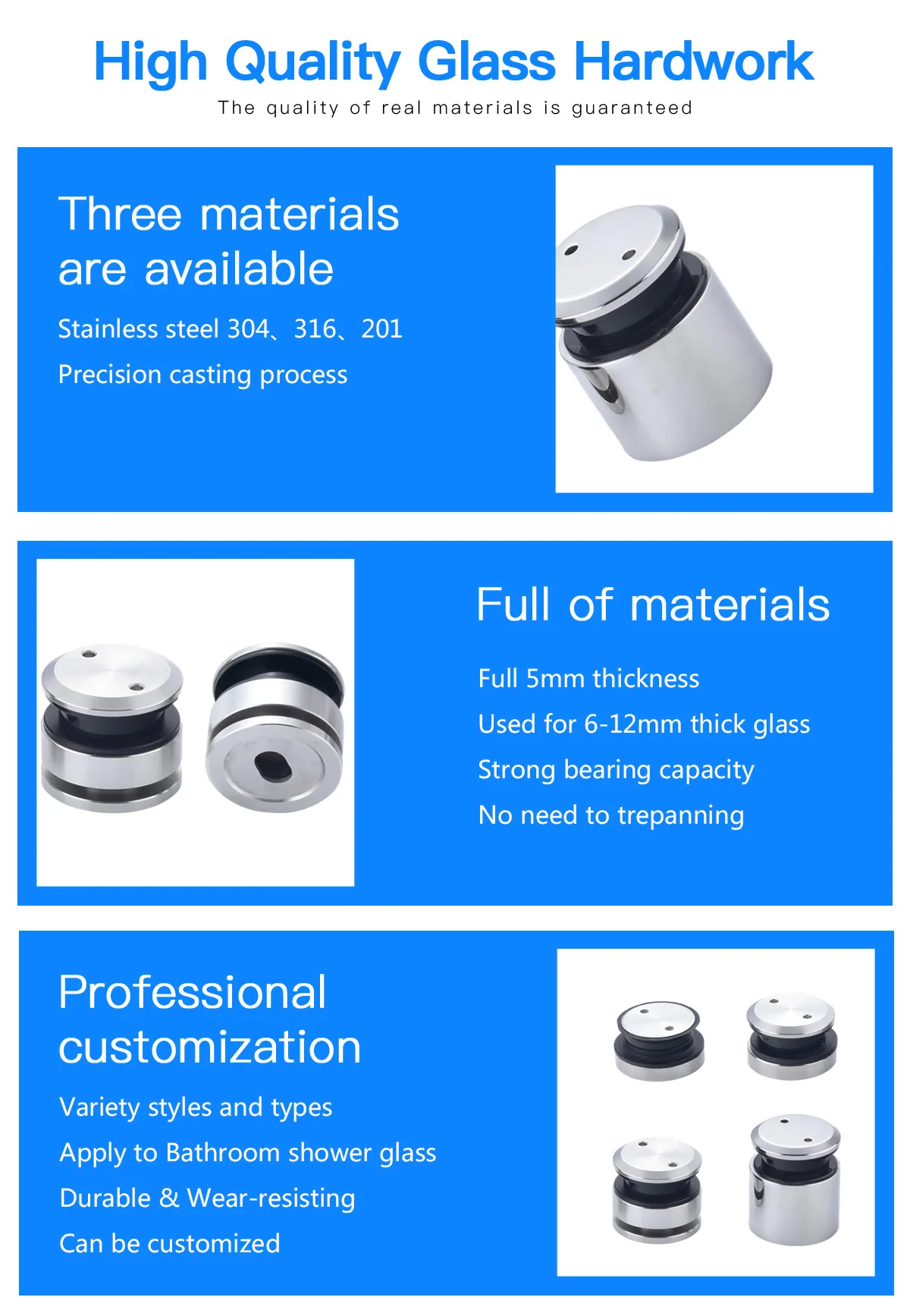 Glass Fittings Balustrades Stair Standoff Screws With Gasket Wall Mount