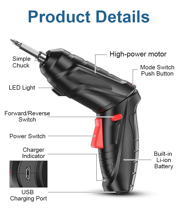 HENGLAI Mini Cordless Screwdriver USB Charging Multi Functional Drill  Household Electric Power Screwdriver Set DIY Tools - Buy HENGLAI Mini Cordless  Screwdriver USB Charging Multi Functional Drill Household Electric Power  Screwdriver Set