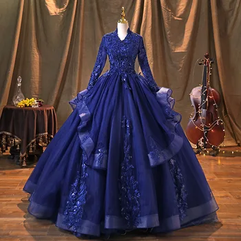 Royal Blue Quinceanera Dresses Sweet 15 16 Lace Applique Ball Gown Prom ...