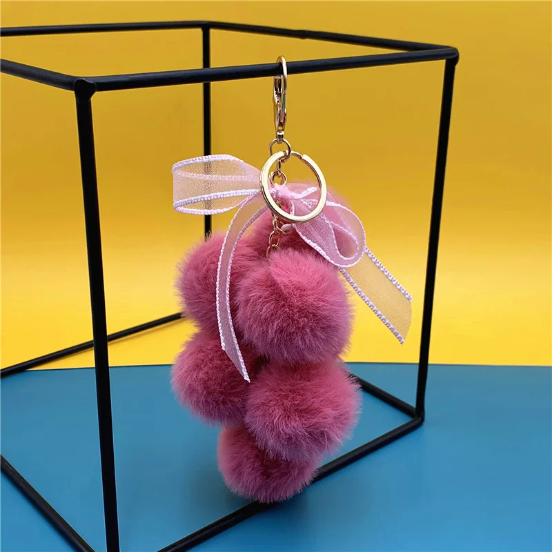 Креативный брелок с виноградными фруктами, милая сумка, плюшевая подвеска, кружевной бант, пушистый шар, сумка, аксессуары, брелок