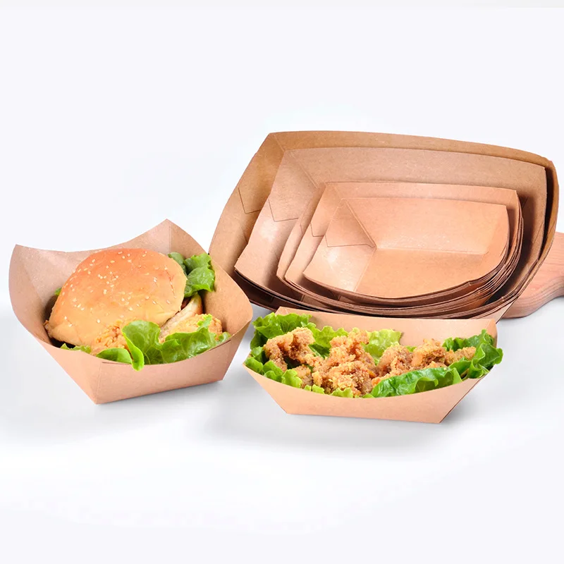 XYA Disposable kraft food paper boat tray custom competitive price paper box for food recycled brown kraft paper food box