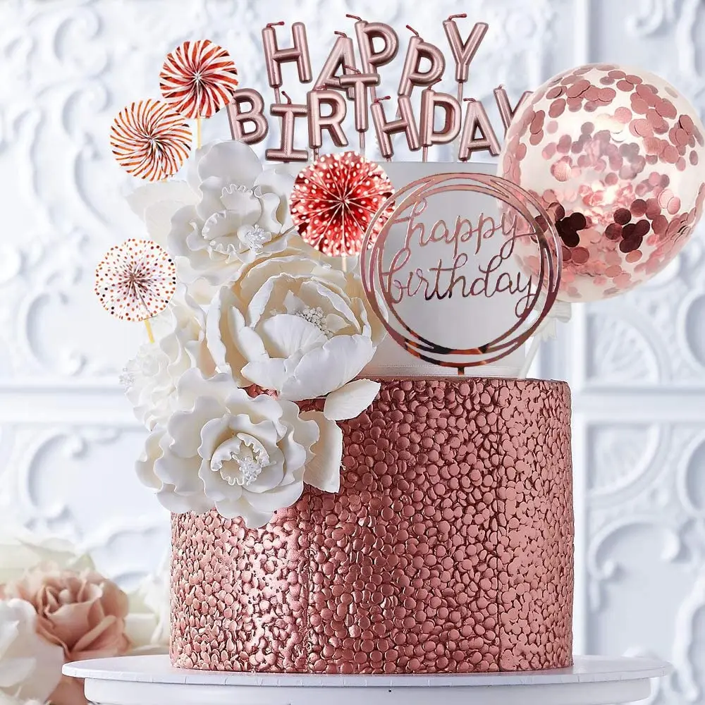 Cake topper Joyeux anniversaire rose gold