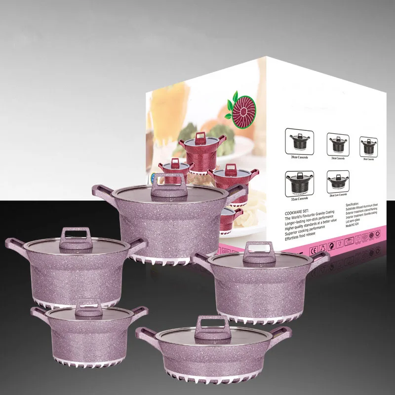 High Quality Granite Cookware Sets Non Stick Marble Aluminum Cooking Pots and Pans Wholesale Kitchen Cookware Set