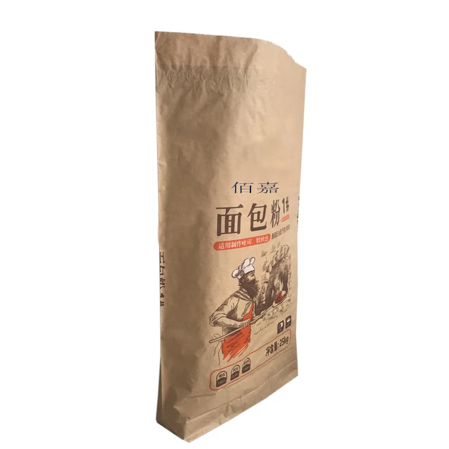 Kraft Paper Wheat Flour Packaging Bag 25kg Mulitwall Moisture Protection Food Grade Packaging Paper Bag