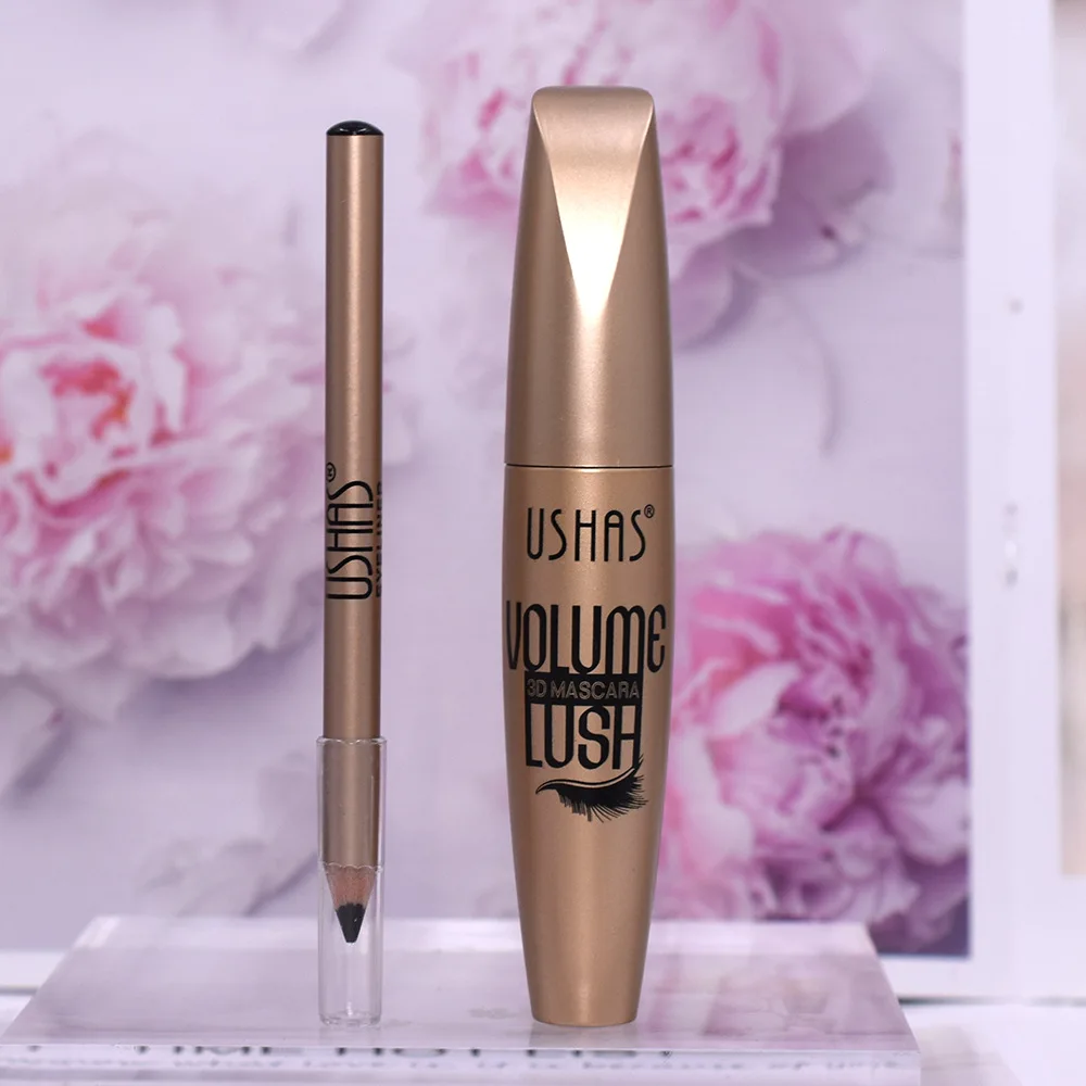 Ushas Black Wooden Eyeliner+mascara Kit Thick Curl Waterproof Mascara