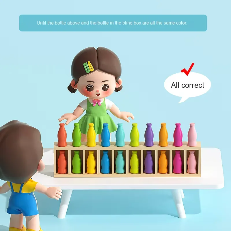 新しい子供向け早期教育用ボトルの色合わせゲーム 木製インタラクティブおもちゃ 記憶力トレーニング ゲーム ファミリーゲームナイト用