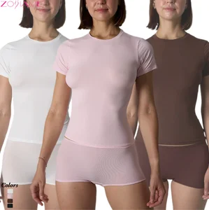 Stylish Tailored-Fit Short-Sleeved Barely-There Feel Body-Hugging Airy Breathable High Elasticity Daily Wear Set for Women