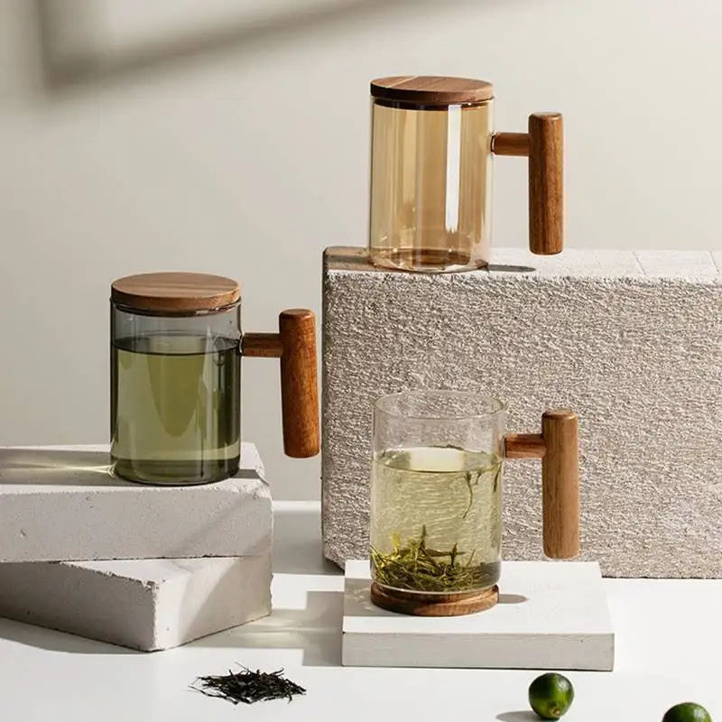 Новые цветные цветочные чайные чашки из боросиликатного стекла с деревянной заваркой кружка офисная стеклянная посуда