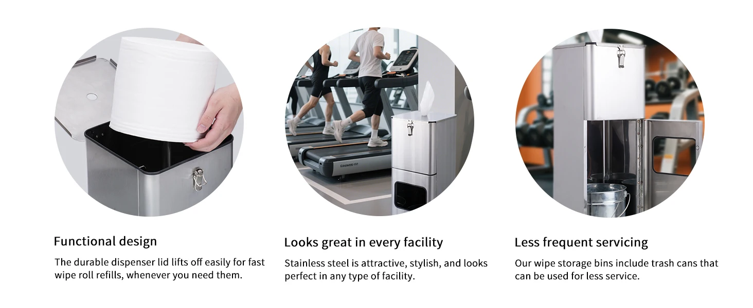 Custom Square Stainless Steel Standing Sanitizing Wipes Dispenser Station Wet Wipes Dispenser Stand for Gym