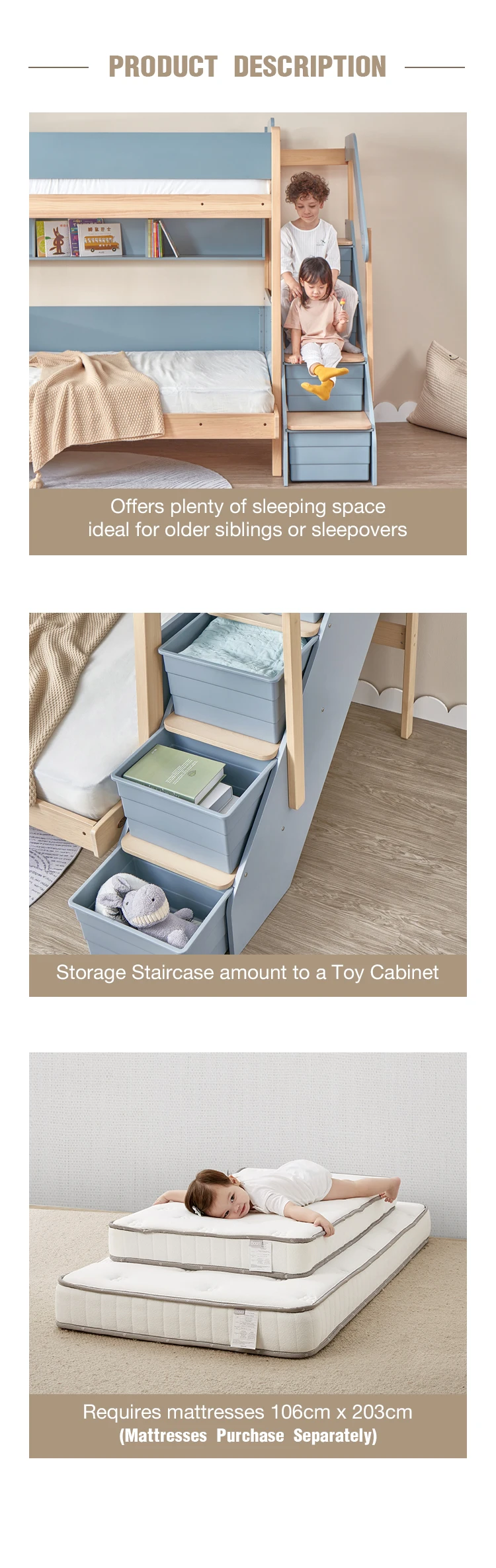 Only B2b Boori Wooden Kids Furniture Children Solid Wood Double Bed