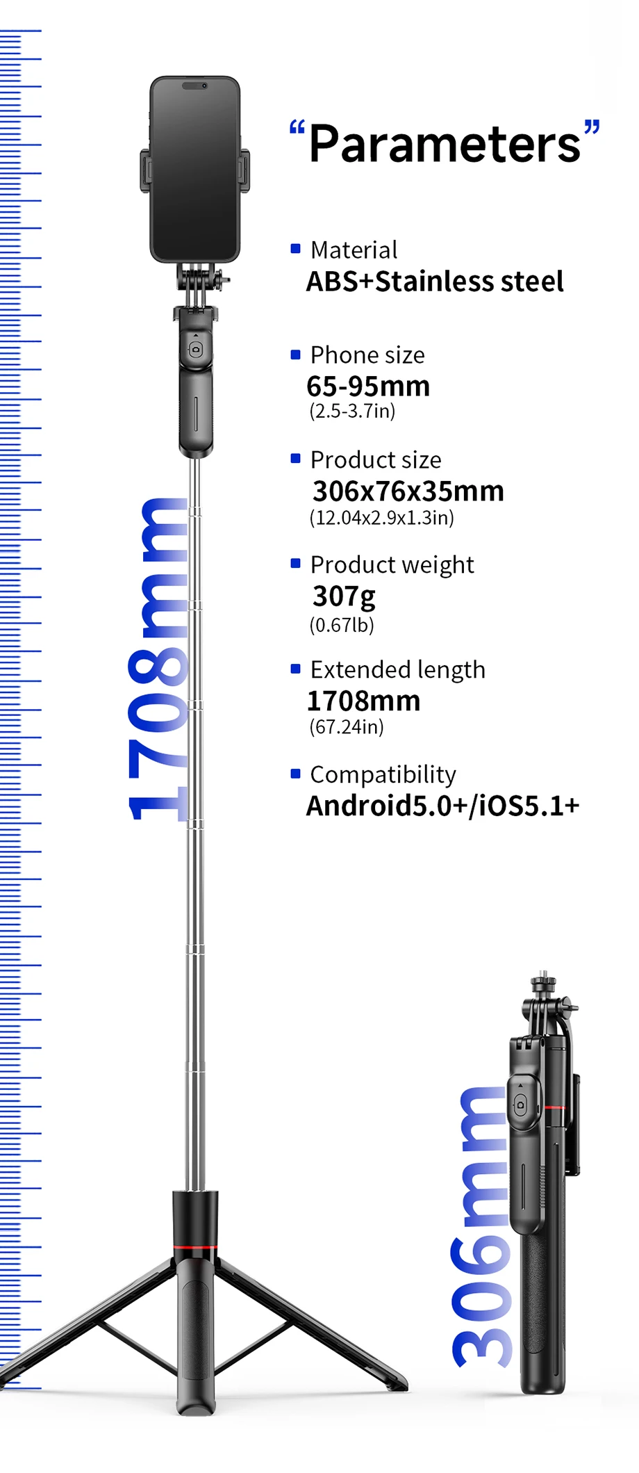 CYKE F16 Stable Tripod Balanced and Stable Shooting Selfie Stick 360°Panoramic Shooting 1708mm Cell Phonefor Video Recording