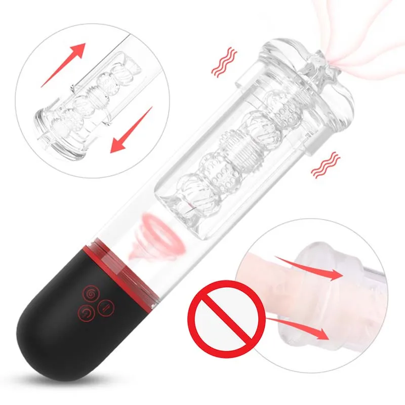 Sex Toys Penis Massager Crystal Clear Soft Airplane Cup Male Sex Toys  Rotating Thrusting Male Masturbator Cups Sex Toy