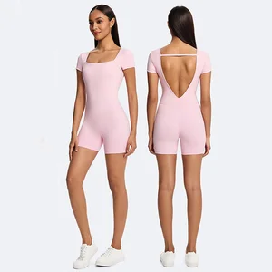Roregal New Recycled Polyester Beauty Back Women Tight Sports One-piece Bodysuit Breathable Nylon Shorts Sports Jumpsuit