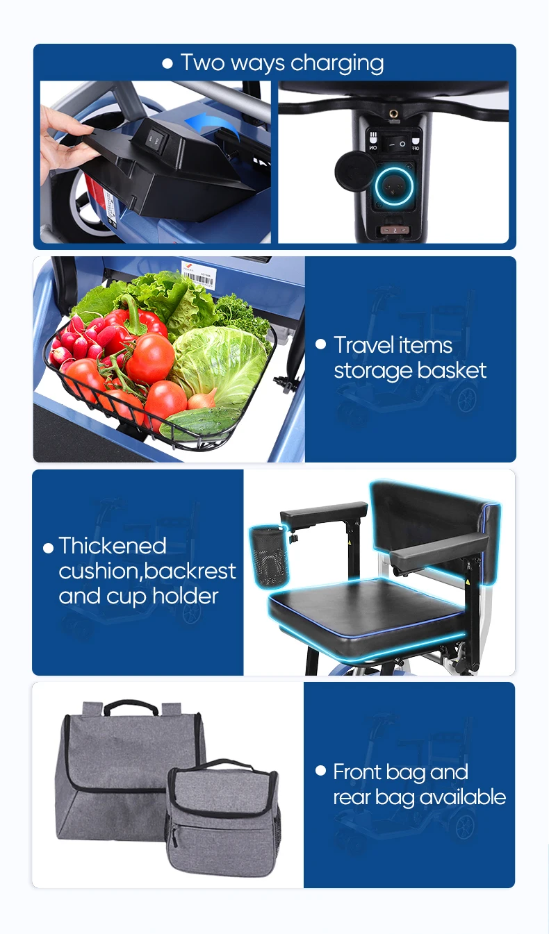Lightweight 4 Wheel Portable Folding Mobility Scooter Lithium Brushless ...